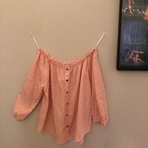 pink long sleeve off the shoulder top